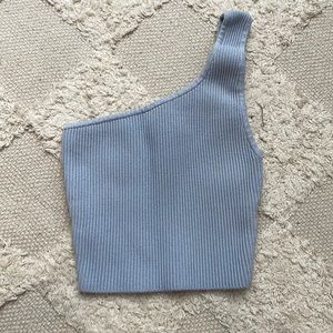 aritzia/babaton sculpt knit one-shoulder cropped tank - light blue